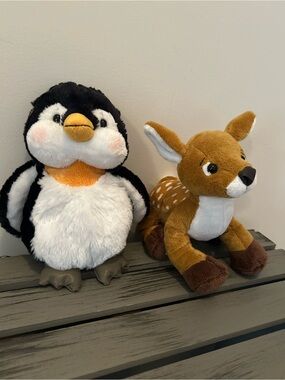 Plush Penguin and Fawn Duo - Black, White, Rust